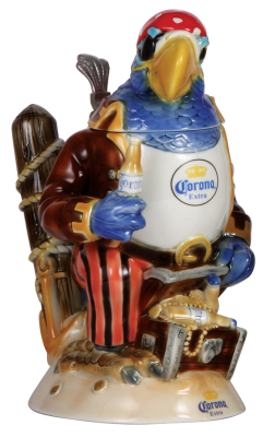 Character stein, 1.0L, porcelain, marked TRADEX, Limited Edition, Corona, Pirate Parrot, mint.
