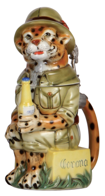 Character stein, 1.0L, porcelain, marked TRADEX, Limited Edition, Corona, Jaguar, mint.
