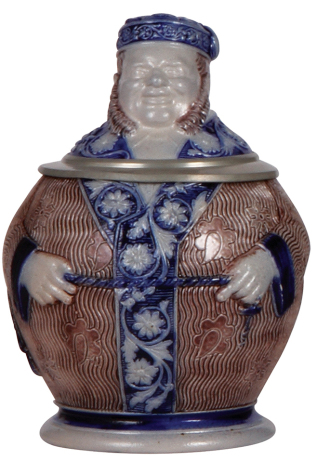Character stein, .5L, stoneware, marked Germany, 8667, by Marzi & Remy, Rich Man, cobalt blue & manganese, mint.