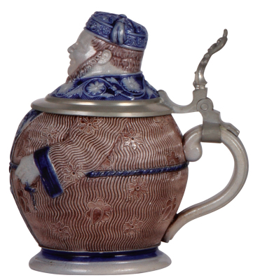 Character stein, .5L, stoneware, marked Germany, 8667, by Marzi & Remy, Rich Man, cobalt blue & manganese, mint. - 2