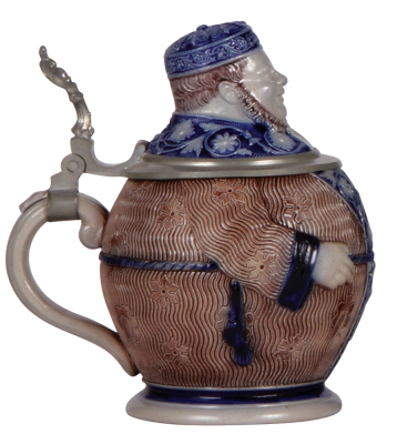 Character stein, .5L, stoneware, marked Germany, 8667, by Marzi & Remy, Rich Man, cobalt blue & manganese, mint. - 3