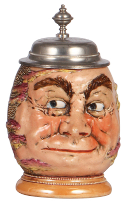 Character stein, .5L, pottery, by Diesinger, 693, Man's Face, pewter lid is old replacement, body mint.