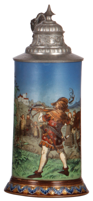 Mettlach stein, 1.0L, 2082, etched, William Tell, original pewter lid, mint. 