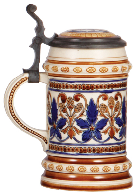 Mettlach stein, .5L, 1155, mosaic, inlaid lid, .5" chip on underside of base.  - 3