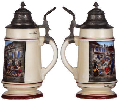 Porcelain stein, 1.0L, transfer & enameled, Im Münchener, Hofbräu vor 1900 Jahren, pewter lid, mint. - 2