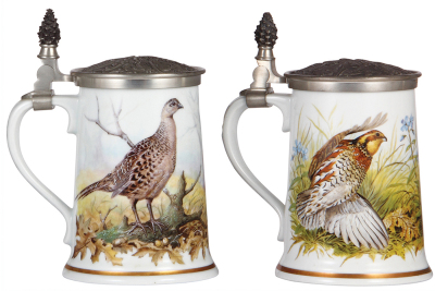 Four porcelain steins, 1.0L, modern, marked Franklin porcelain, limited edition, Game Bird series, all lidded, all mint. - 2
