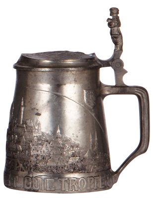 Pewter stein, .5L, relief, Nürnberg scene, small scratches. - 2