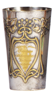 Silver-plated beaker, 4.5'' ht., Grossherzogs Jubiläums Preisschiessen....1906, some plating wear.