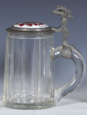 Glass stein, .4L, blown, porcelain inlaid lid: student society, Verbigenia sei's Panier! , 1905 - 1906, tiny flakes on base, otherwise mint. - 2