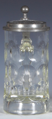 Glass stein, .4L, pressed, clear, pewter lid: J.W. Augustiner Bräu, München, mint.