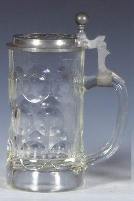 Glass stein, .4L, pressed, clear, pewter lid: J.W. Augustiner Bräu, München, mint. - 2