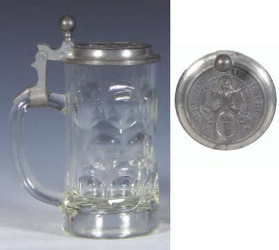 Glass stein, .4L, pressed, clear, pewter lid: J.W. Augustiner Bräu, München, mint. - 3