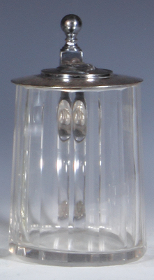 Glass stein, .3L, blown, faceted, silver-plated lid, Wilhelm Ginsberg engraved on lid, mint.
