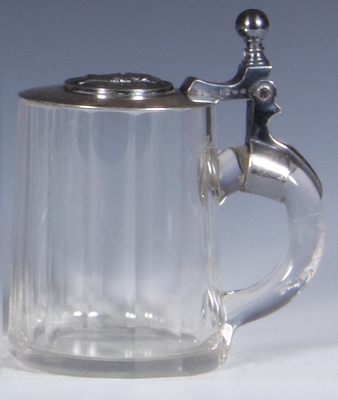 Glass stein, .3L, blown, faceted, silver-plated lid, Wilhelm Ginsberg engraved on lid, mint. - 2