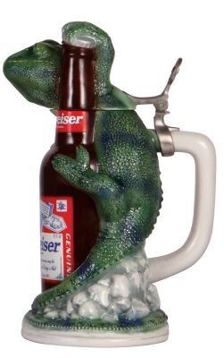 Character stein, 1.0L, stoneware, marked Ceramarte, modern, Lovie The Lizard, #671, mint.  - 2