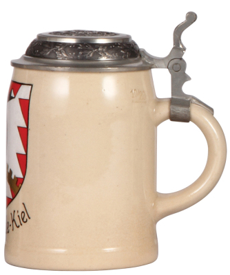 German military stein, .5L, pottery, late 1930s, Marineschule Kiel, relief pewter lid: anchor, rare, mint. - 2