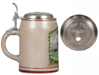 German military stein, .5L, stoneware, airplane and pilot, Bad Aibling, 1942 and owner's name, relief pewter lid with Luft Adler, mint. A DETAILED PHOTO OF THE LID IS AVAILABLE, PLEASE EMAIL YOUR REQUEST. - 3