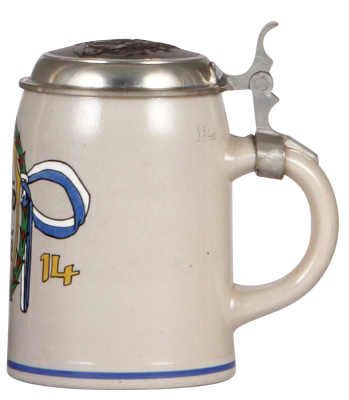 Military stein, .5L, stoneware, Viel Feind Viel Ehr, 1914, pewter lid with relief Bavarian coat-of-arms, mint. - 2