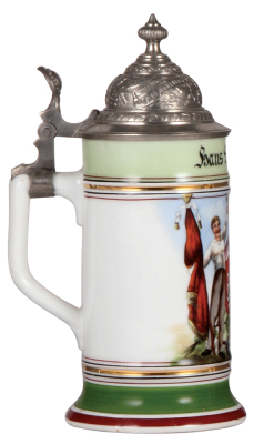 Porcelain stein, .5L, transfer & hand-painted, F.F.S.T., pewter lid, mint.  - 3
