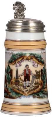 Porcelain stein, .5L, transfer & enameled, Occupational Weber [Basket Weaver], Fritz Aumüller 1896, porcelain inlaid lid: owner's photo, 1895, very rare, mint.