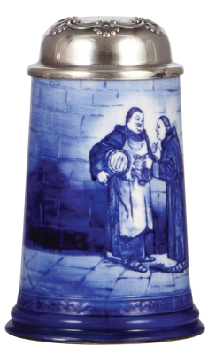 Porcelain stein, .5L, marked C.A.C., Lenox, hand-painted, Monks, sterling silver lid, good base repair. - 2