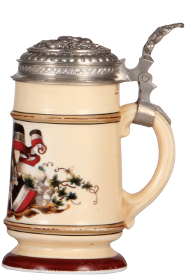 Porcelain stein, .5L, transfer & hand-painted, Gut Heil, fantastic relief pewter lid, lithophane, a little wear on sides, otherwise mint.  - 2