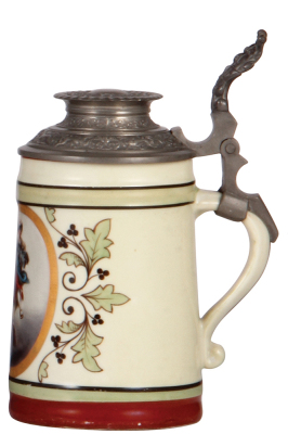 Porcelain stein, .5L, transfer & hand-painted, Braulisl, pewter lid, mint.  - 2