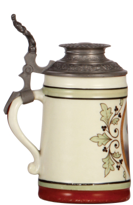 Porcelain stein, .5L, transfer & hand-painted, Braulisl, pewter lid, mint.  - 3