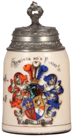 Porcelain stein, .5L, transfer & hand-painted, Arminia sei's Panier!, Bonn 1893, pewter lid, a little base wear, otherwise mint. 