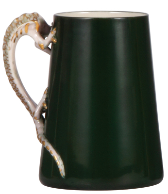 Porcelain mug, .5L, transfer & hand-painted, marked L, Belleek [green mark], made by Lenox, Art Nouveau Woman, dragon handle, mint.     - 3