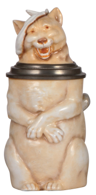 Character stein, .5L, porcelain, marked Musterschutz, by Schierholz, Cat with Hangover, mint.