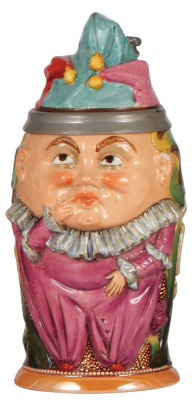 Character stein, .5L, pottery, by Diesinger, 747, Clown, chip on left ear.