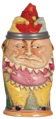 Character stein, .5L, pottery, by Diesinger, 746, Jester, 2" line at base edge, tiny flakes.