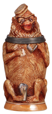 Character stein, .5L, pottery, by Diesinger, 817, Monkey, 1" hairline in rear.