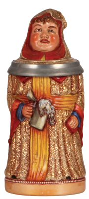 Character stein, .3L, pottery, by Diesinger, 730, Munich Child, missing thumblift, small flake at edge of inlay.