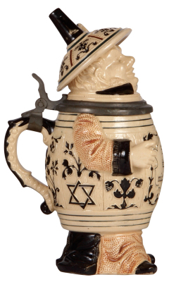 Character stein, .5L, pottery, marked 622, by Reinhold Hanke, Funnel Man, small chips on inlay edge in rear. - 3