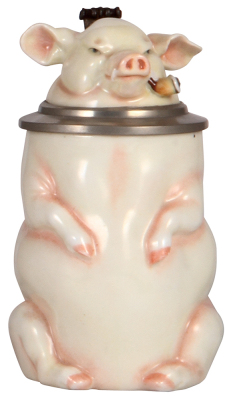 Character stein, .5L, porcelain, marked Musterschutz, by Schierholz, Smoking Pig, mint. 