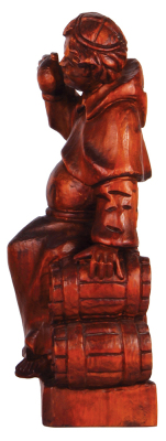 Black Forest wood carving, 16.2'' ht., linden wood, carved in Germany, late 1900s, Monk sitting on five barrels, very good condition. - 2