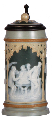 Mettlach stein, .5L, 2628, cameo, inlaid lid, mint.