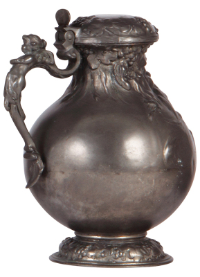 Pewter stein, 1.0L, relief, marked Imperial Zinn B. & C., Bartmannskrug, pewter lid, minor dent, otherwise mint.  - 3