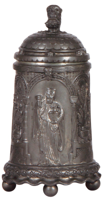 Pewter stein, .5L, relief, marked Orivit, 2010, elaborate detailed design, pewter lid, mint.  - 2