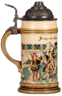 Mettlach stein, .5L, 1047 [2140], PUG, pewter lid, mint. - 3