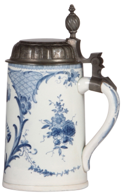 Mettlach stein, .5L, 5190, Delft, pewter lid, interior & underside discoloration, pink hue, otherwise mint. - 2