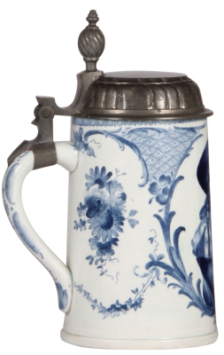 Mettlach stein, .5L, 5190, Delft, pewter lid, interior & underside discoloration, pink hue, otherwise mint. - 3