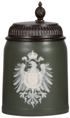 Mettlach stein, .5L, 2951, cameo, pewter lid, small shallow chip on underside of base.