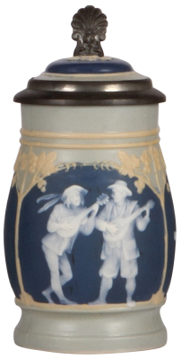 Mettlach stein, .3L, 2608, cameo, inlaid lid, mint. 