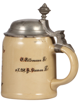 Mettlach stein, .5L, 1526, hand-painted, Thuringia sei's Panier!, 1899, student association, pewter lid, mint. - 2