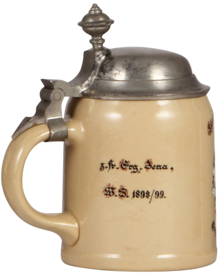 Mettlach stein, .5L, 1526, hand-painted, Thuringia sei's Panier!, 1899, student association, pewter lid, mint. - 3