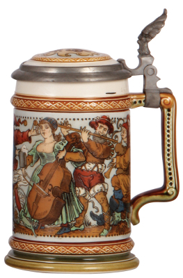 Mettlach stein, .5L, 2094, etched, inlaid lid, mint.  - 2