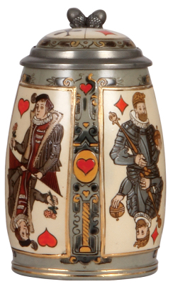 Mettlach stein, .5L, 2093, etched, inlaid lid, mint.